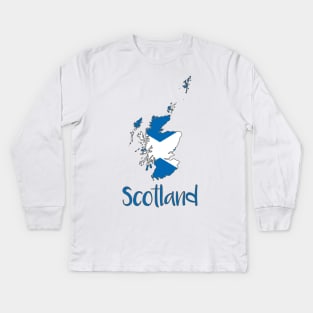 Scotland Saltire Map Typography Design Kids Long Sleeve T-Shirt